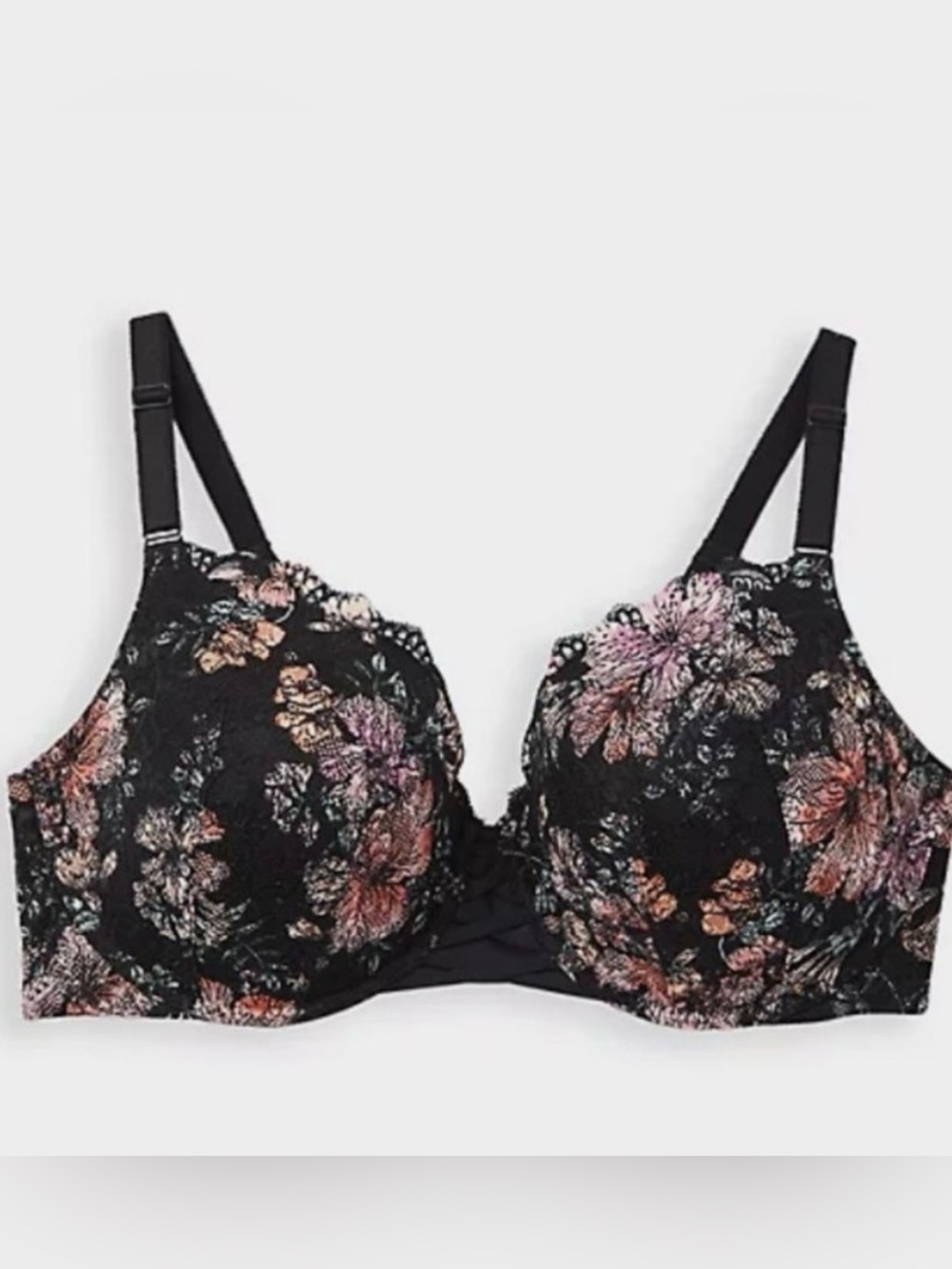 Torrid Black & Pink Floral Lace Underwire Push Up Bra Size 40DD